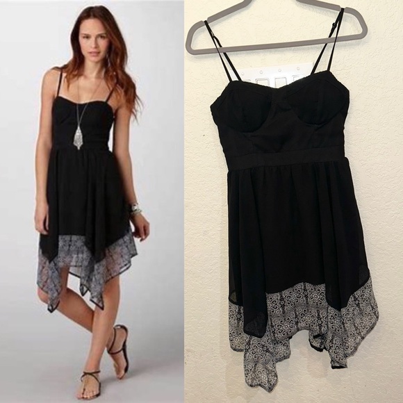 American Eagle Small Black Corset Handkerchief Hem Casual Summer Flowy Dress - Picture 1 of 7